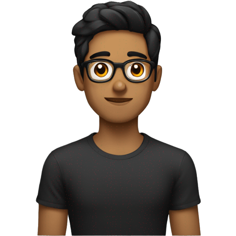 silentnerd without glasses and he tamil with black eyes and black hair and black tshirt with react js logo  emoji