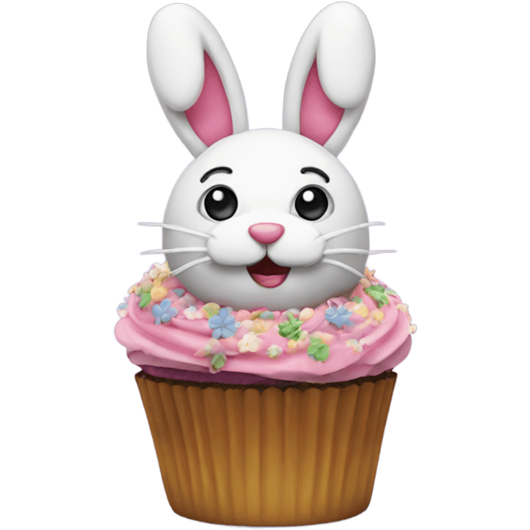 beautifully decorated Easter bunny cupcake emoji