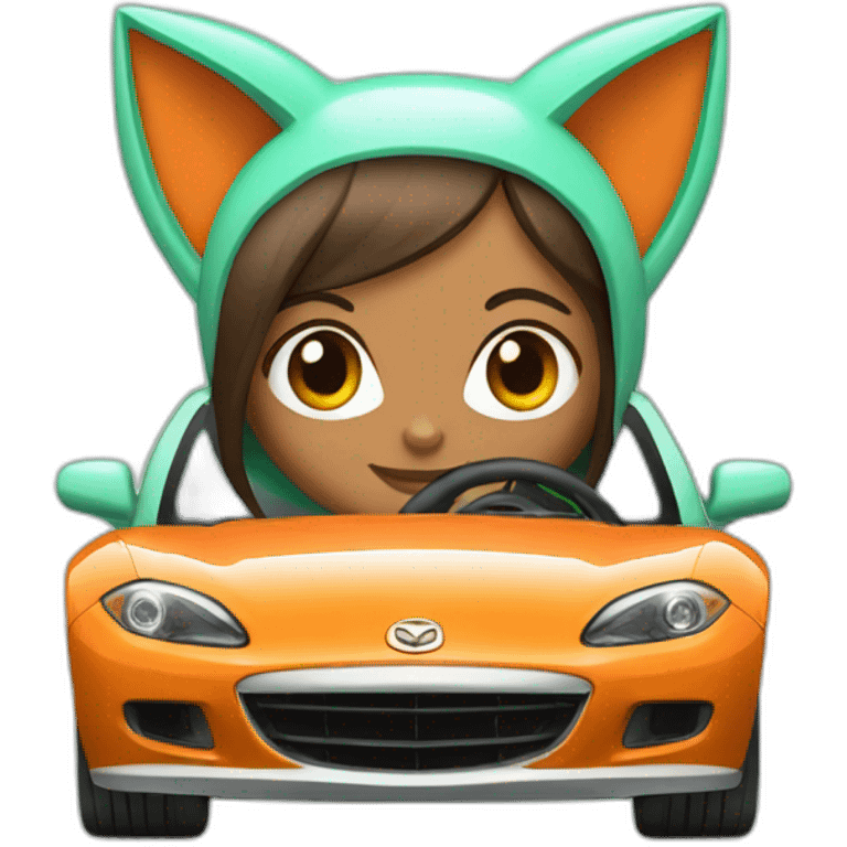 girl with fox ears driving a mint mazda emoji