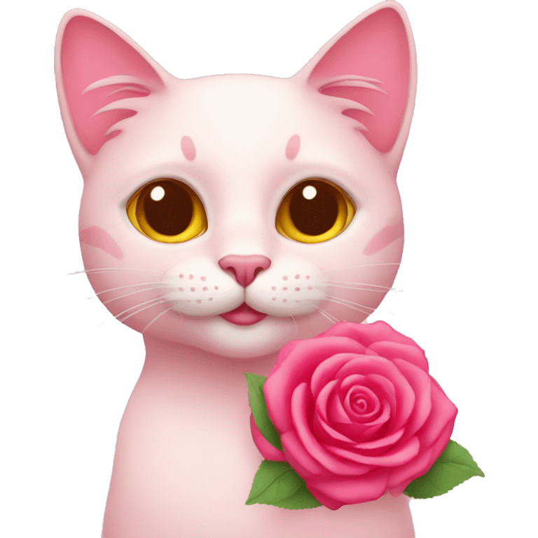 Pink cat with rose  emoji