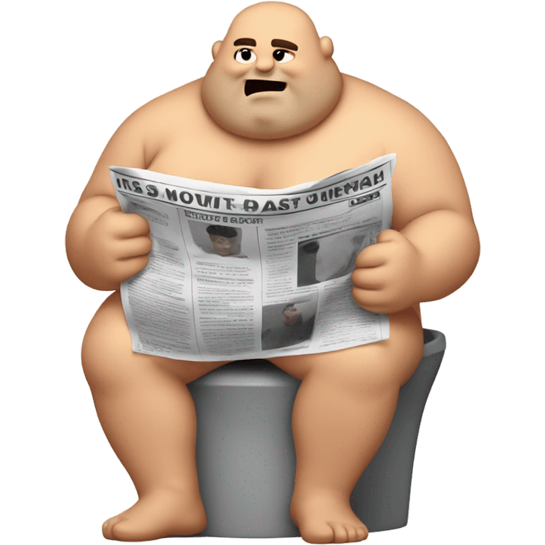 fat guy sitting on toilet reading newspaper no shirt front view emoji