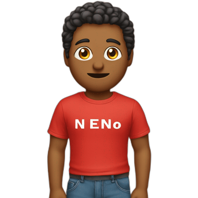 red t-shirt with text "N.E.N.N.O" emoji