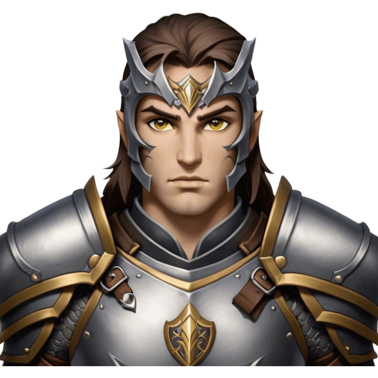 Cinematic Realistic WoW Human Warrior Portrait, head tilted epicly and inquisitively, showcasing a commanding presence and heroic grace. His chiseled features, resolute eyes, and meticulously crafted steel armor with leather accents in harmonious greys and bronzes are rendered with lifelike clarity and dramatic lighting, high shine, epic and awe-inspiring, embodying the spirit of a warrior poised for battle. emoji