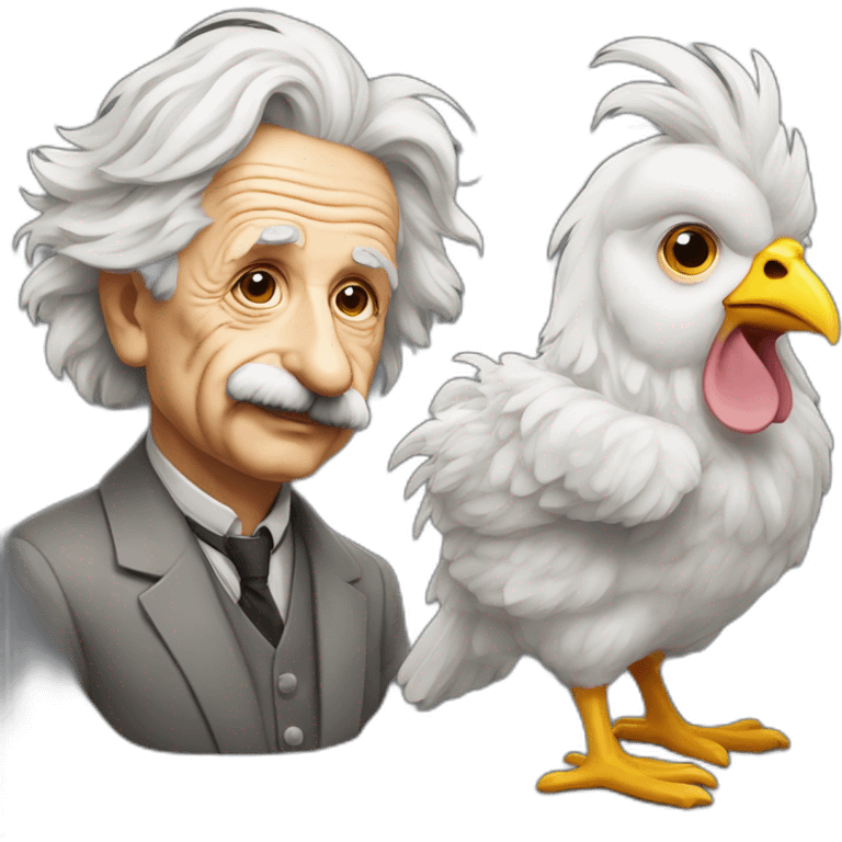 Albert Einstein al lado de una gallina emoji