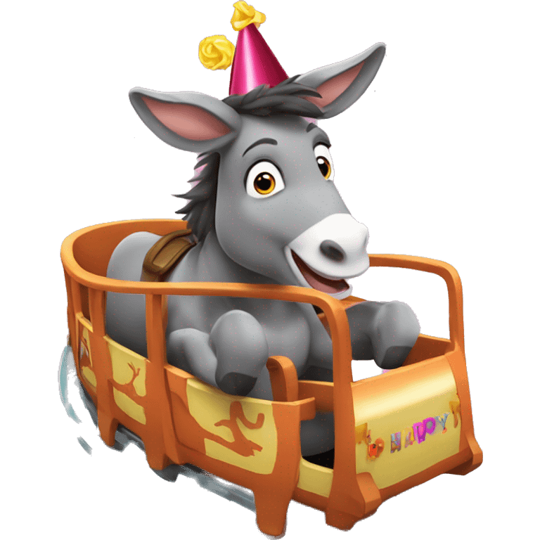 Donkey wearing a birthday hat and riding a rollercoaster emoji