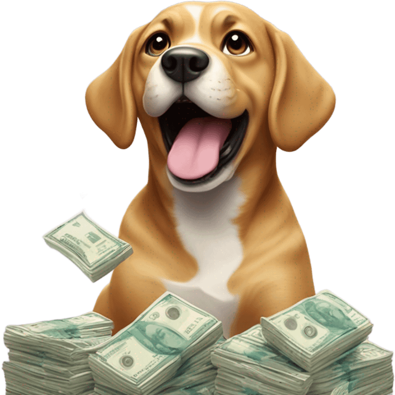 Create a dog surrounded by diamonds and throwing money emoji