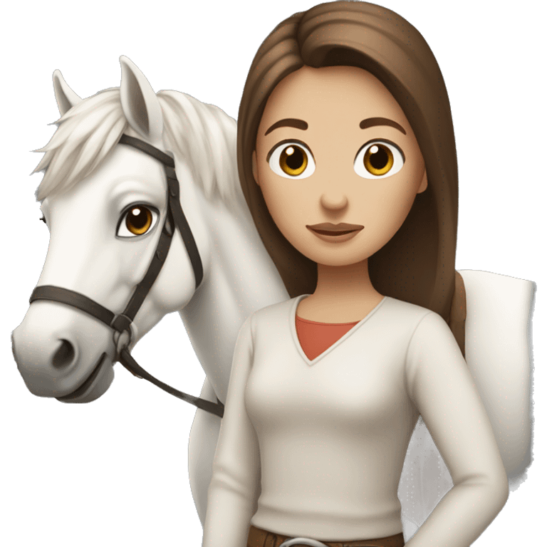 A brown hair girl with a white horse emoji