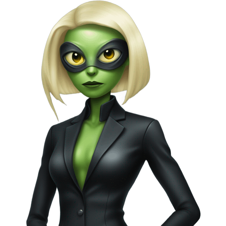 a blonde reptilian alien woman as men in black, full body emoji