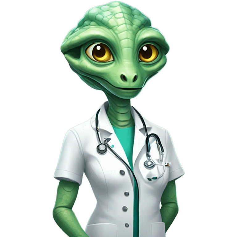 Reptilian alien woman, is a doctor emoji