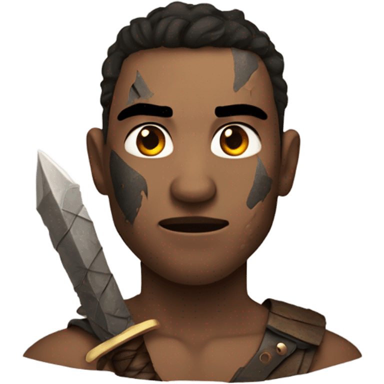 male warrior with sword and burn scars on left of face emoji