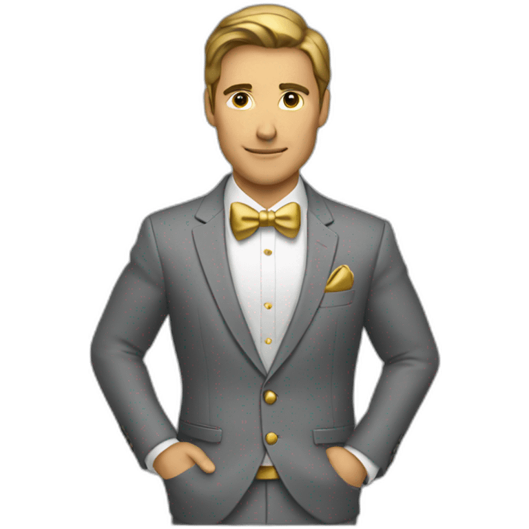 Posh-man-with-gray-suit-holding-gold emoji