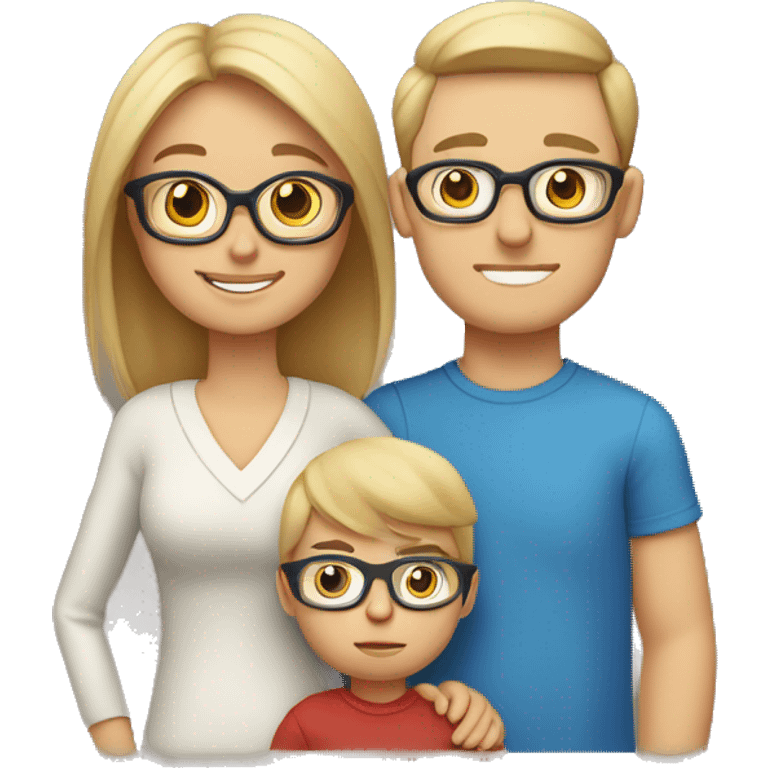 Family: mom blondie, dad with brown hair and glasses, 2 children: 7 year old son with blond hair and little baby in mother arms emoji