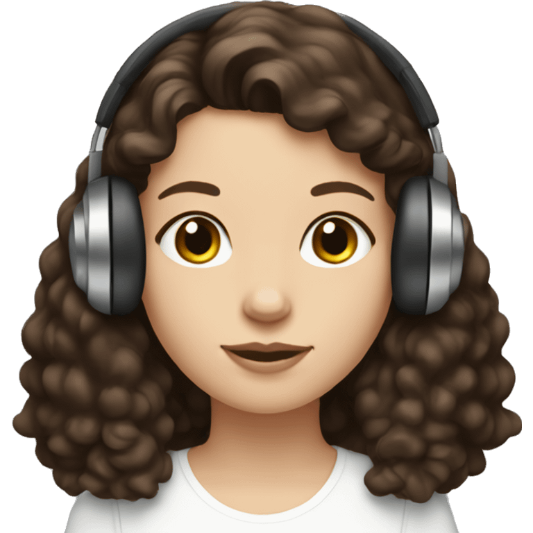 White girl, dark straight hair in headphones with brown poodle emoji