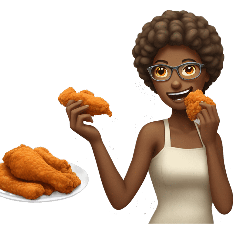 women eating fried chicken emoji