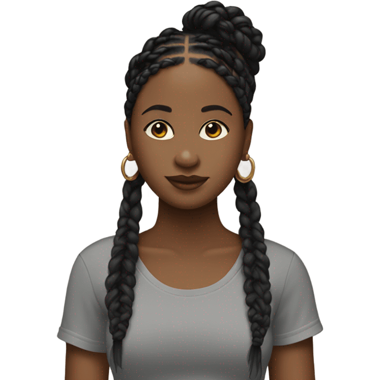 black woman with black boho braids and baby tee emoji