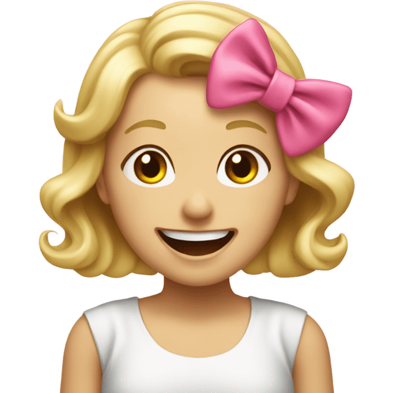 Blond girl with pink bow in hair laughing  emoji