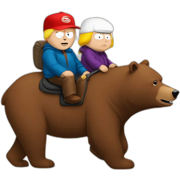 eric cartman and trump riding on a brown bear emoji