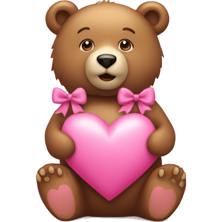 Bear with a pink bow holding a pink heart emoji