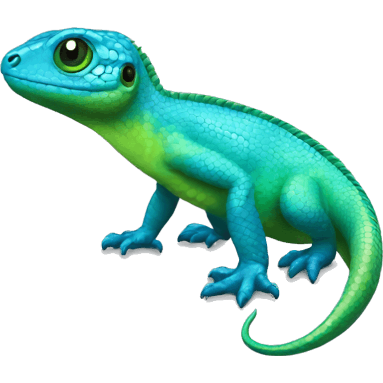 A Cyan Shiny Glossy Lizard-Reptile-Salamandrian-Fakémon with dark-blue patterns and light-green belly Full Body emoji