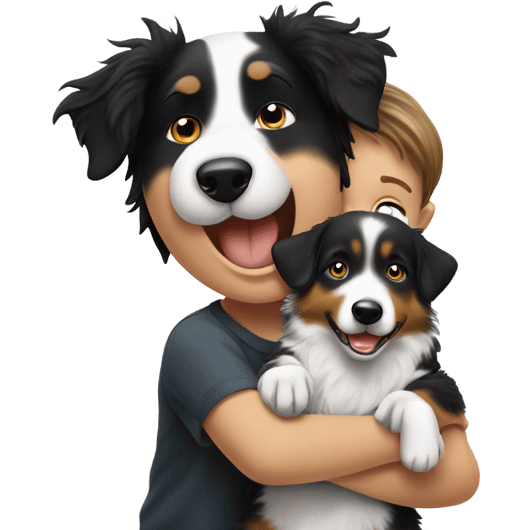 Black and white Australian shepherd nipping at kid emoji