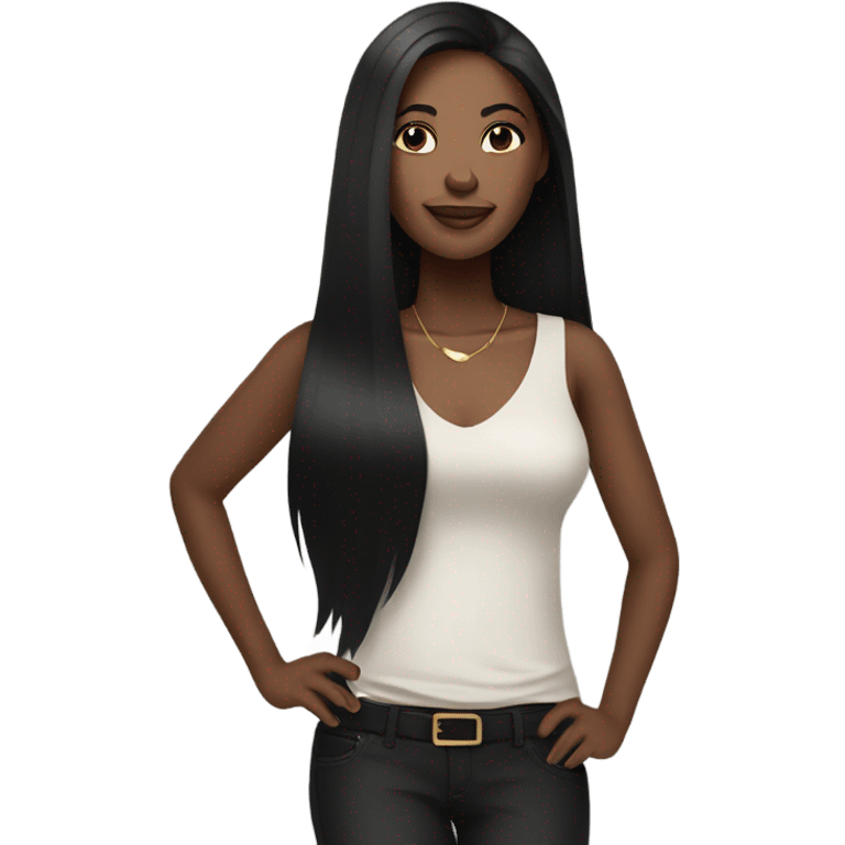 black woman with black long hair and a nice top emoji