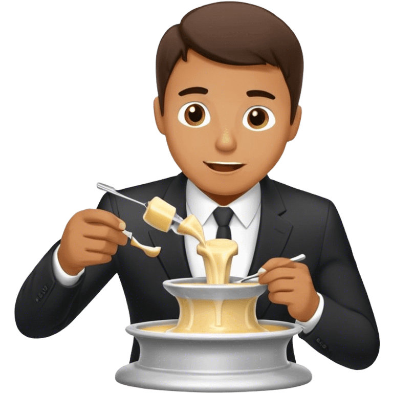 Man in suit eating Fondue fountain emoji