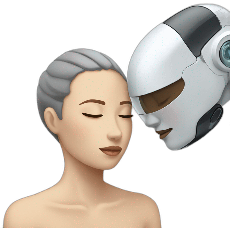 Person getting head massage from robot emoji