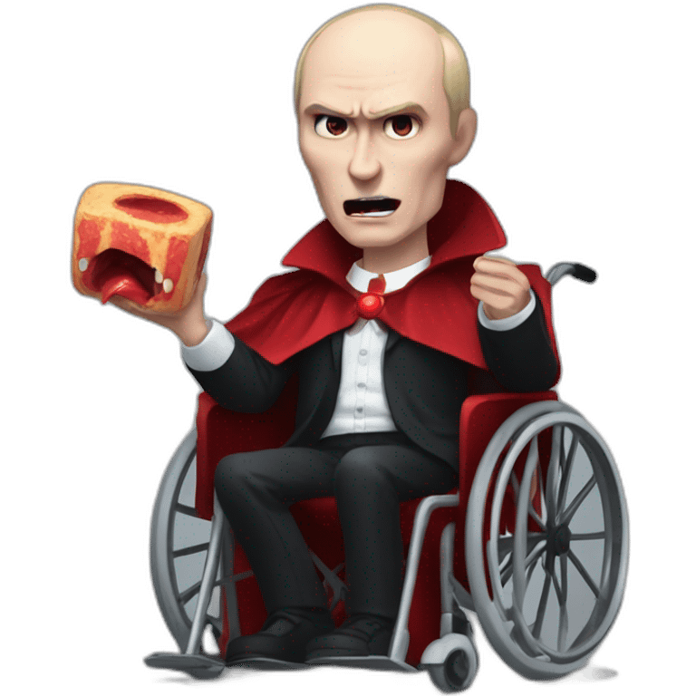 Angry vampire vladimir holding putin meat cube dressed as dracula small wheelchair halloween mood emoji