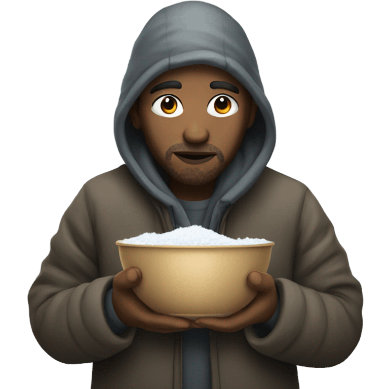 Homeless person with bowl of snow emoji