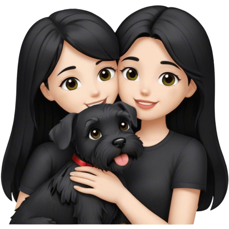 pale girl kissing schnauzer with light eyes and long black hair wearing black shirt holding smiling black schnauzer  emoji