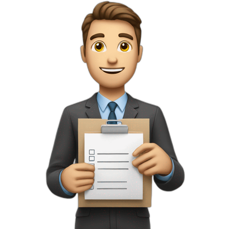 white professional guy holding a check list with boxes that are ticked emoji