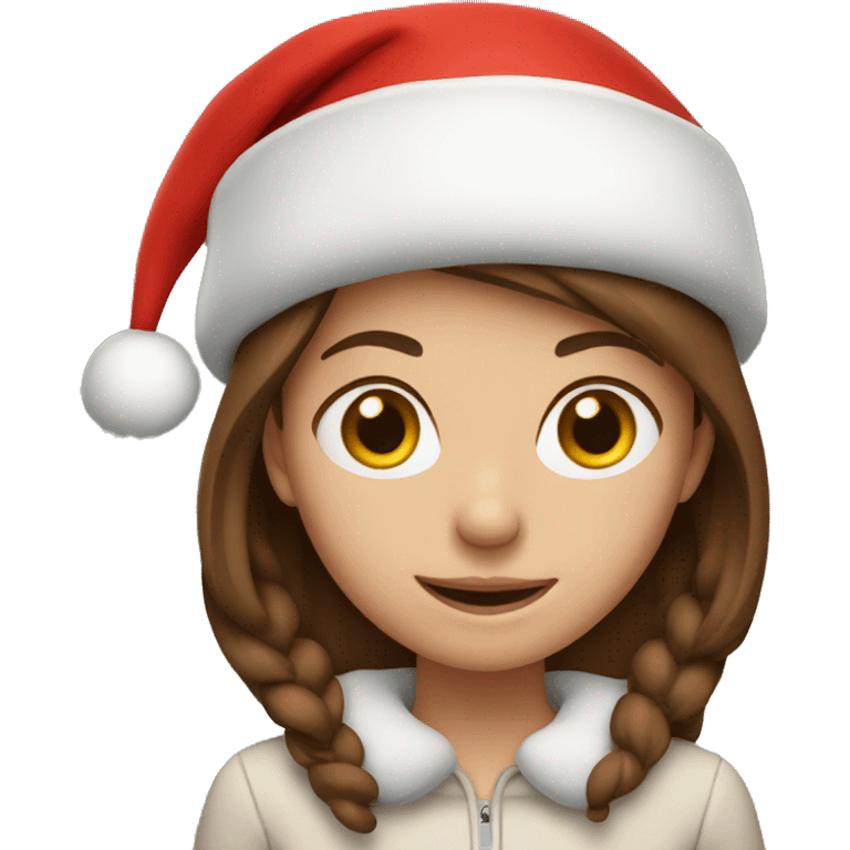 Girl with brown hair in Santa hat emoji