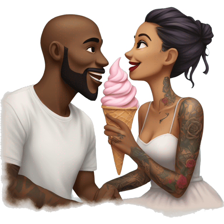 Romantic ice cream date for beautiful tattooed couple emoji