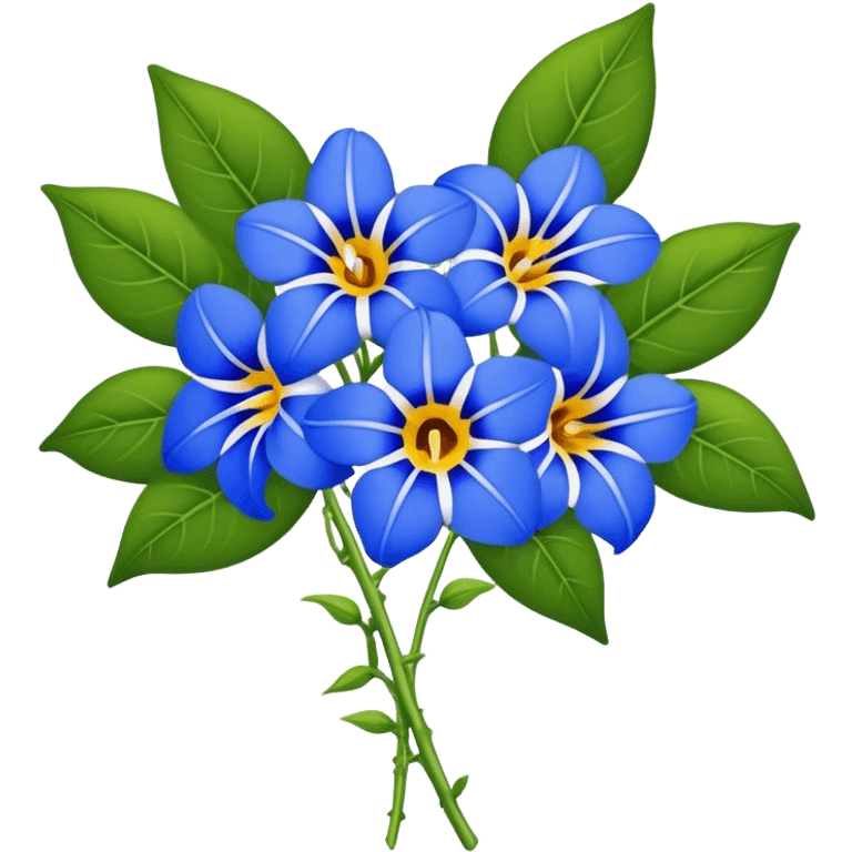 luxuriant, big bouquet Blue Thunbergia, stem, leaf emoji