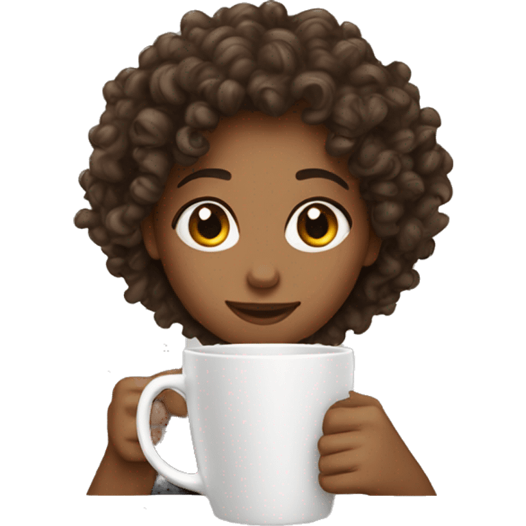 Curly hair girl drink coffee  emoji