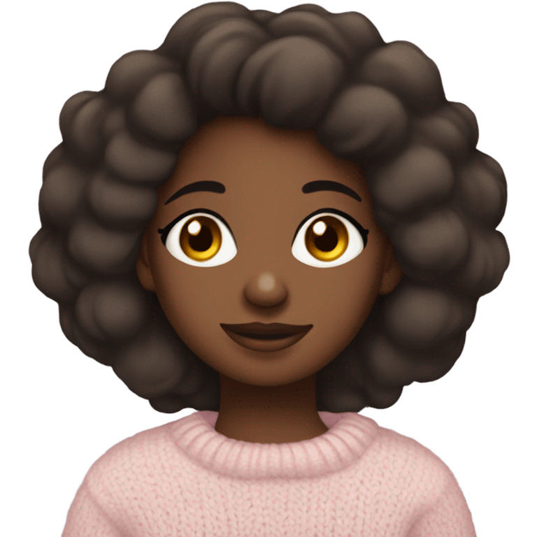 Pretty brown eyed black girl with light pink sweater reading cozy emoji