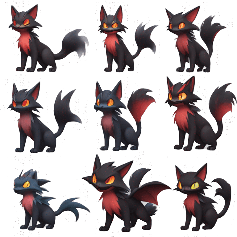  Kawaii Edgy Cool Beautiful Nargacuga-Noivern-Torracat-Litten-Zorua-Zoroark full body emoji