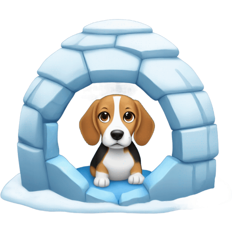 Beagle with blue winter clothes in an igloo emoji