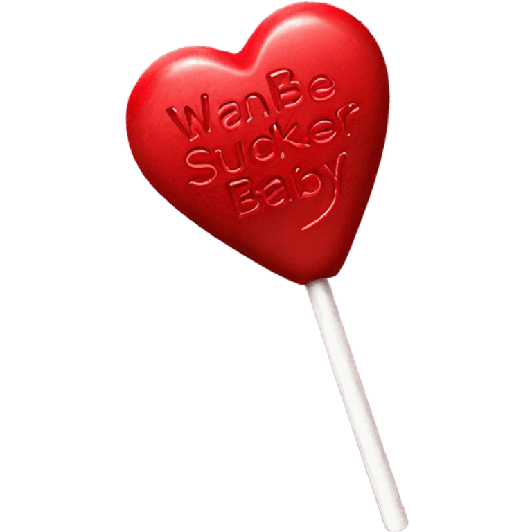 Red heart lollipop that says ‘wanna be my sucker baby?’ In black  emoji