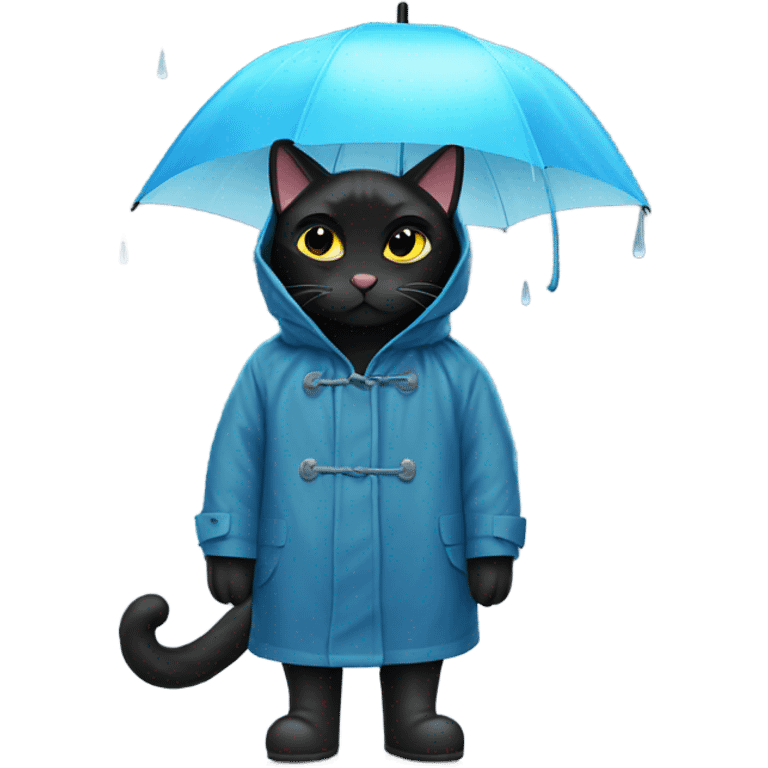 Black cat in a rain coat and rain boots emoji