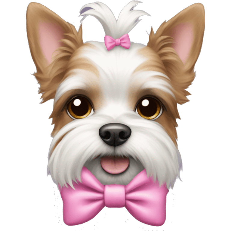 Biewer Terrier with pink bow emoji