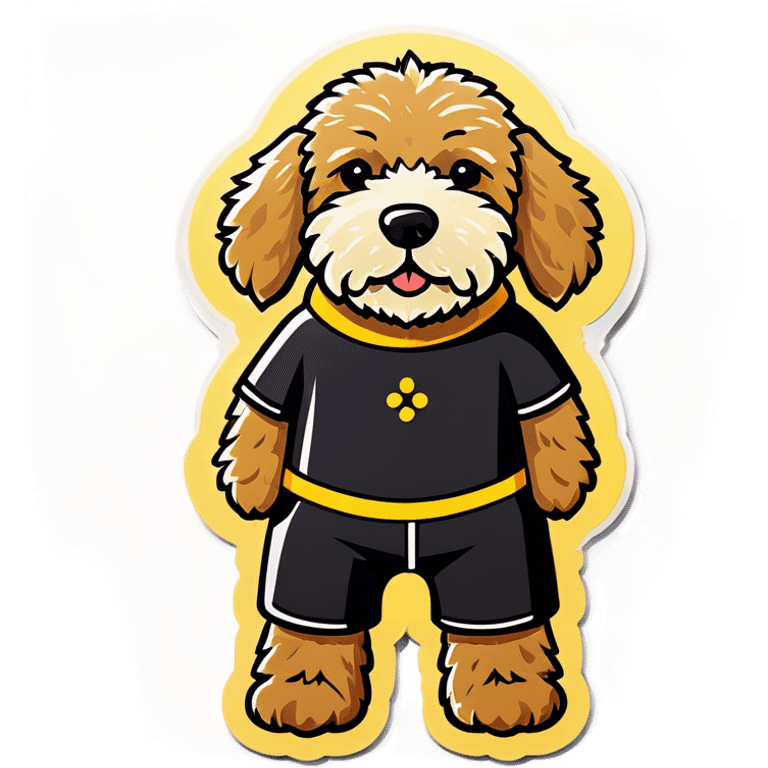 Black golden doodle in swim suit emoji