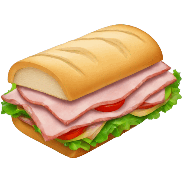 a big sandwich with ham, and vegetables, tomato, salad, cumcumber emoji