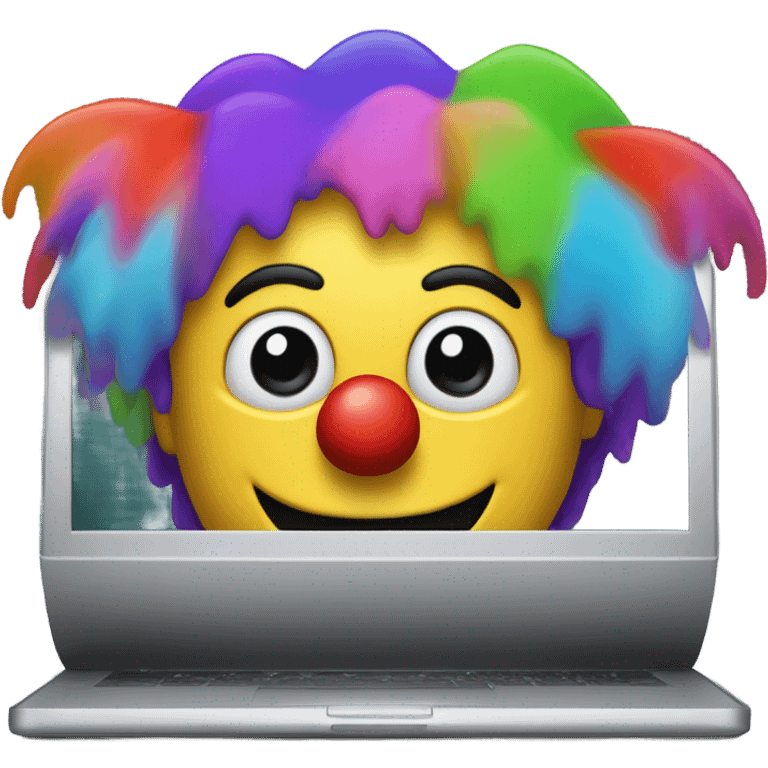 A clown head behind a laptop screen emoji