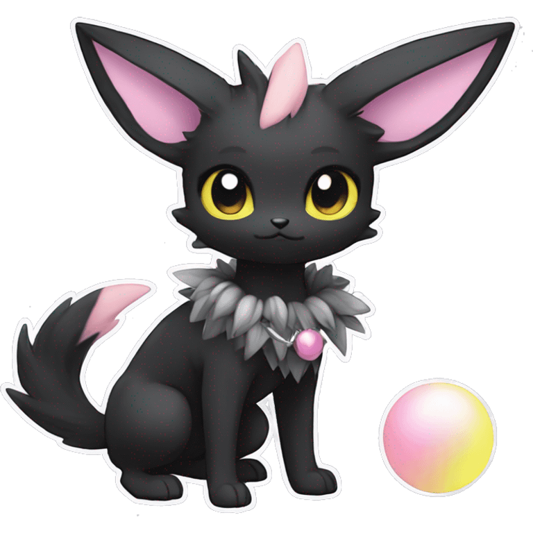 Dark Black Punk Kawaii Eeveelution-Cute-Pokémon-fusion with a cute pastel collar full body emoji