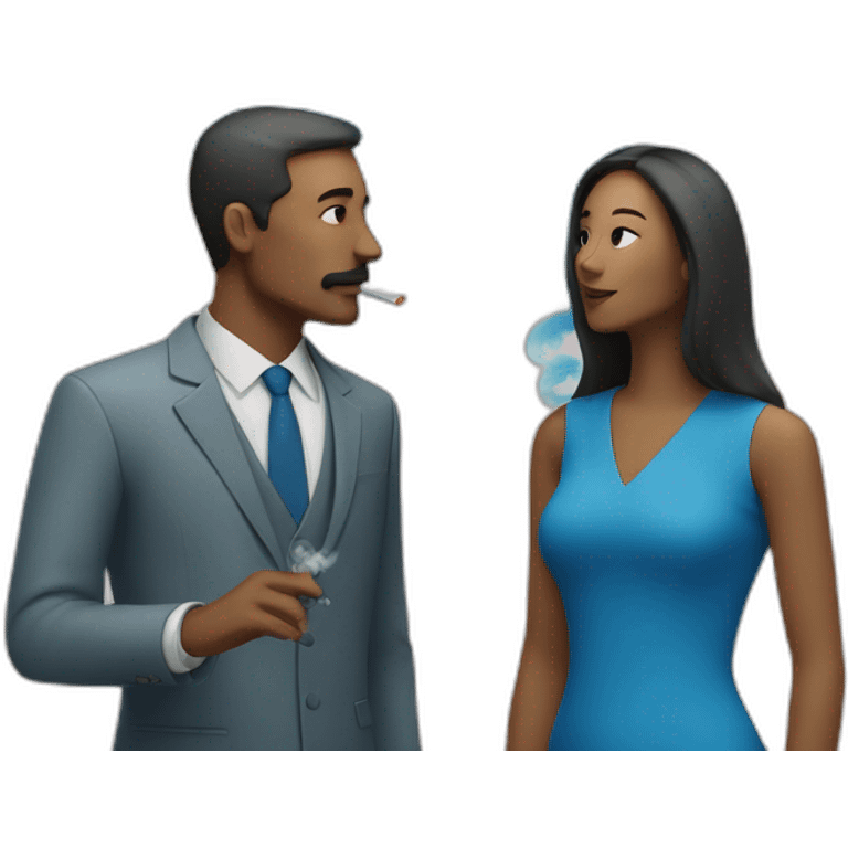 smoking man and woman near blue color wall emoji