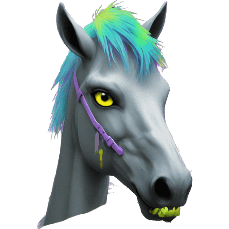 .Zombie_ Vaporwave black holographic oilslick zombie unicorn yellow caution tape graffiti Pegasus emoji