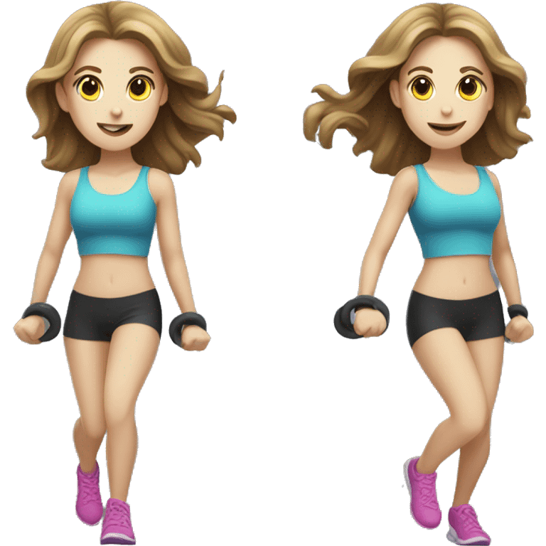 Pale girl with long brunette hair jumping rope fitness emoji