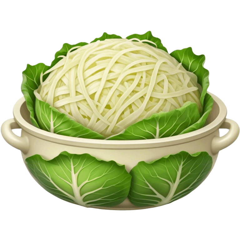 Cinematic Realistic Sauerkraut Dish Emoji, depicted as a tangy, fermented cabbage dish rendered with vibrant textures and natural, appetizing lighting. emoji