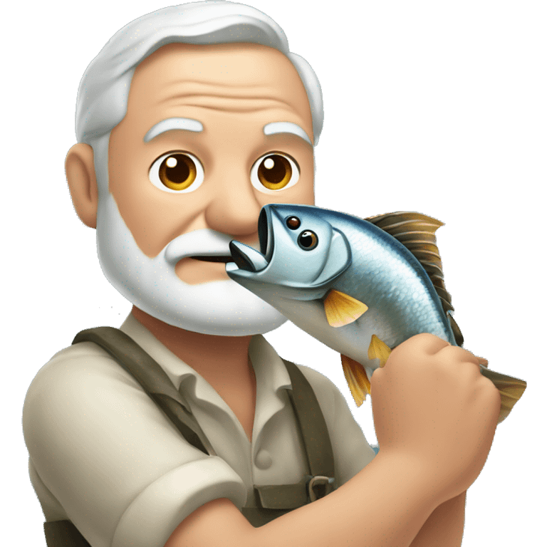 Ernest Hemingway holding a fish in his hands emoji